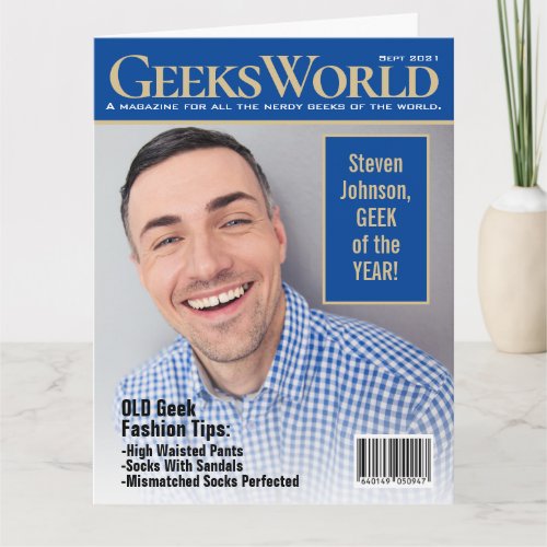 Funny Fake GeeksWorld Magazine Add Your Photos Card