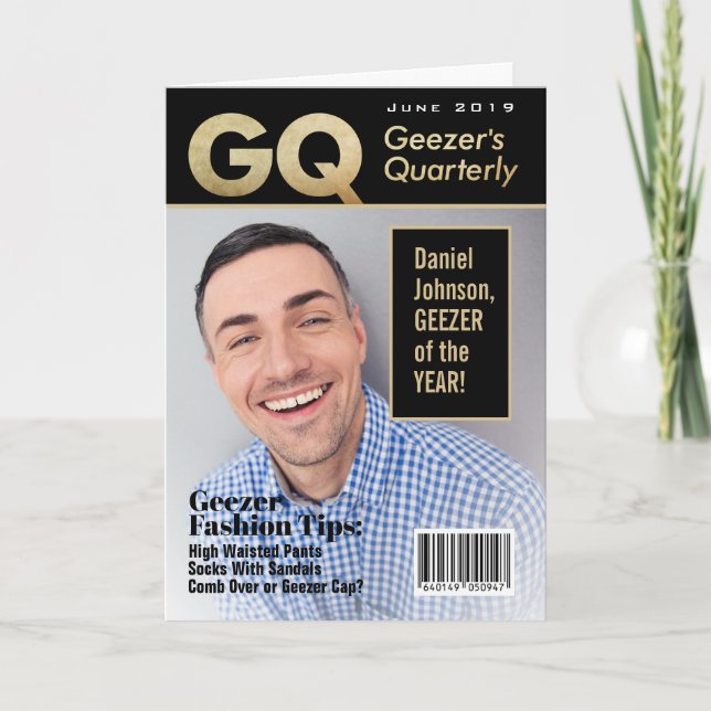 Funny Fake Geezers Magazine Cover Photo Card (Front)