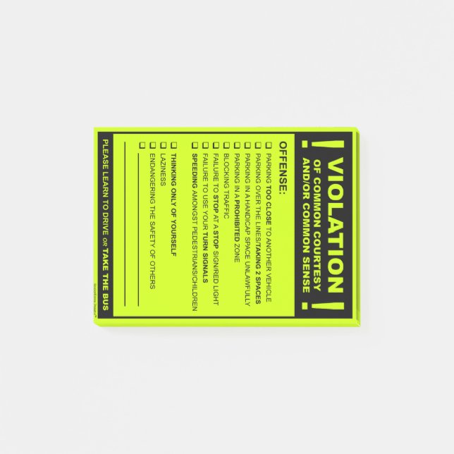 Funny Fake Parking Ticket Driving Citation Post-it Notes (Front)
