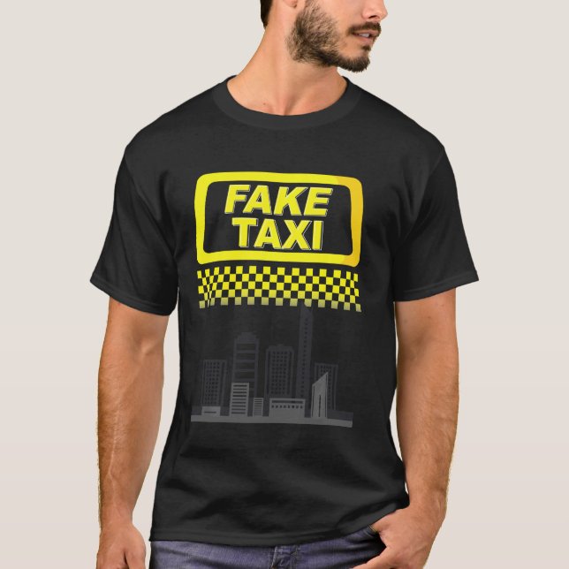 Funny Fake Taxi Yellow Cab Driver T-Shirt (Front)