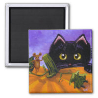 Funny Fall  Black Cat Mouse Pumpkin Creationarts Magnet