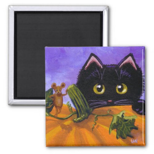 Funny Fall  Black Cat Mouse Pumpkin Creationarts Magnet