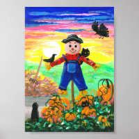 Funny Fall Black Cats Scarecrow Raven Creationarts Poster