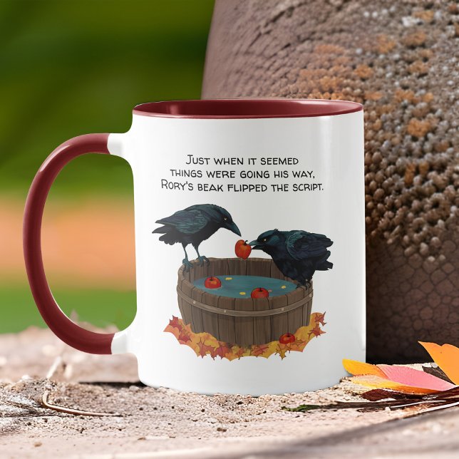 Funny Fall Crows Bobbing For Apples Autumn Cider Mug (Funny Fall crows bobbing for apples, an Autumn bird comic for lovers of country critters)