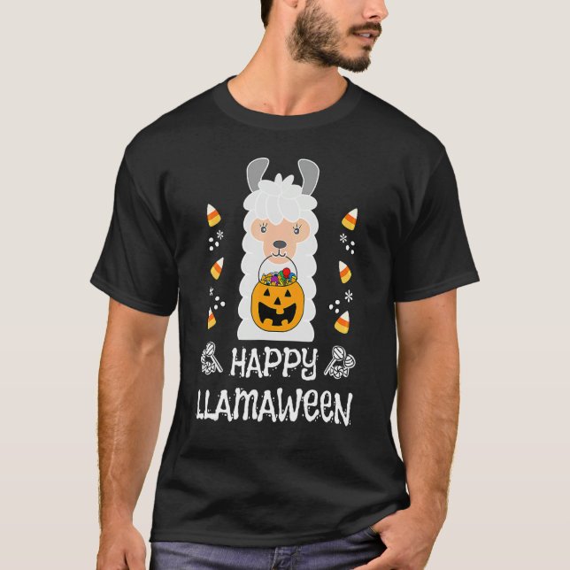 Funny Fall Halloween Cute Llama Alpaca Lover Happy T-Shirt (Front)