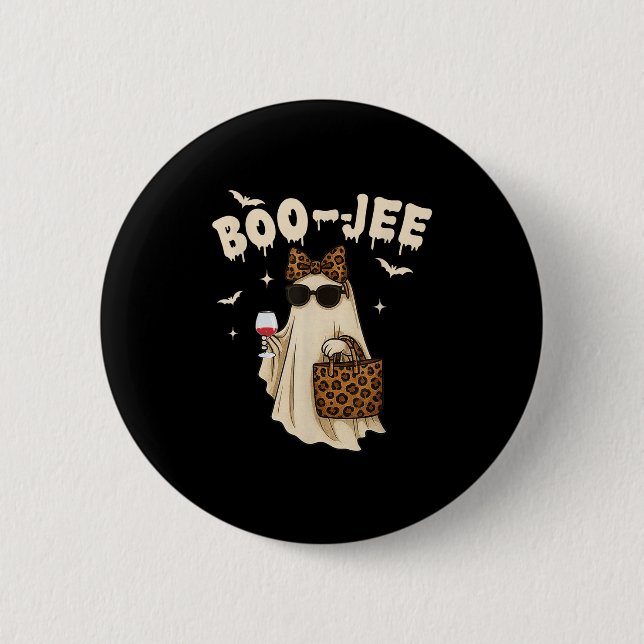 Funny Fall Halloween Ghost Boujee Boo Jee Soky Sea Button (Front)