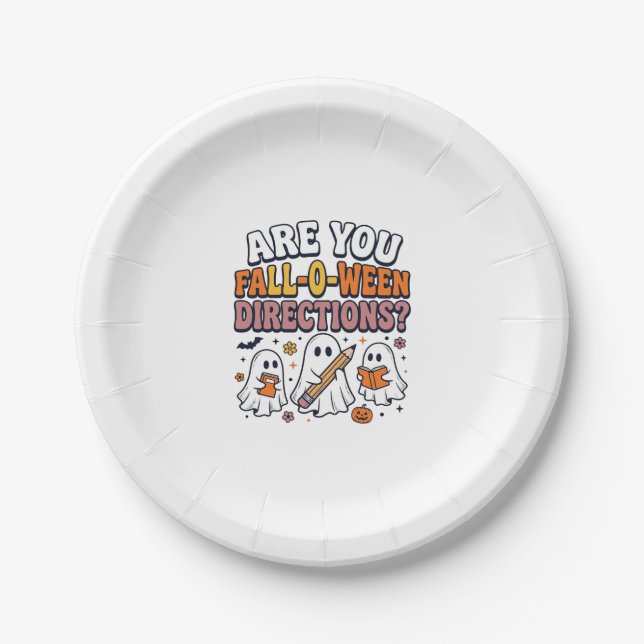 Funny Fall Halloween Teacher Ghost Directions Shir Paper Plates (Front)