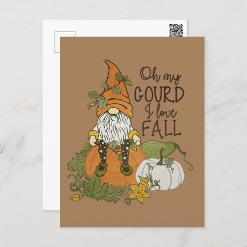 funny Fall Seasonal gnome Holiday Postcard