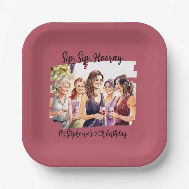 Funny Fall Wine Tasting Woman's 50th Birthday Paper Plates (Front)