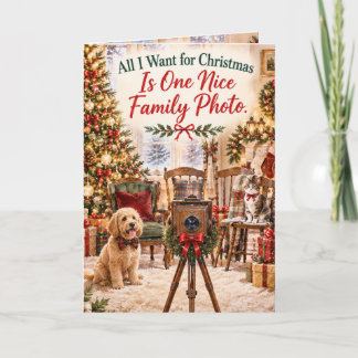 Funny Family Christmas Photo Chaos with Dog Humor Card