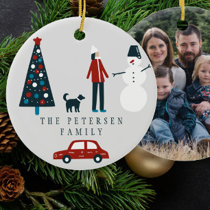 Funny family Christmas tree Scandinavian photo Ceramic Ornament