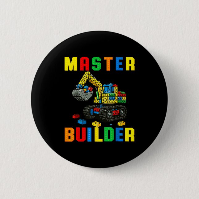 Funny Family Master Builder Building Bricks Blocks Button (Front)