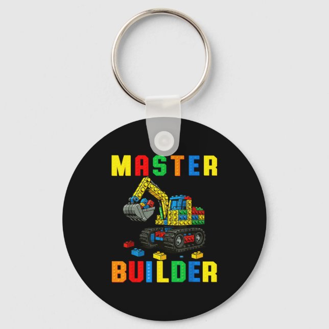 Funny Family Master Builder Building Bricks Blocks Keychain (Front)