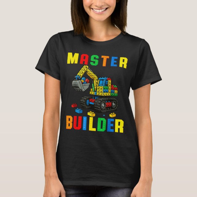 Funny Family Master Builder Building Bricks Blocks T-Shirt (Front)