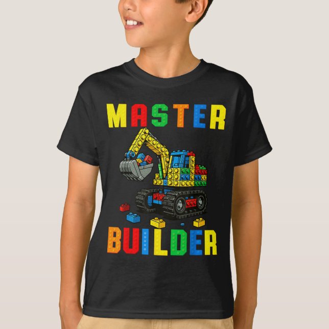 Funny Family Master Builder Building Bricks Blocks T-Shirt (Front)
