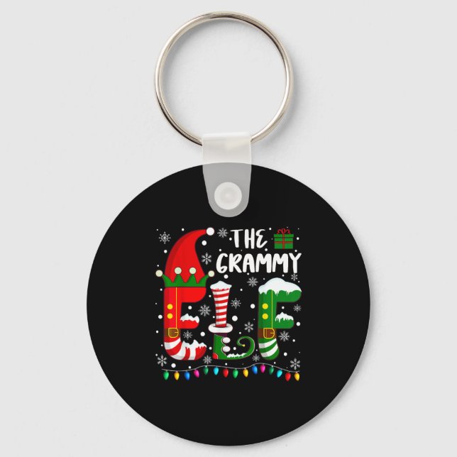 Funny Family Matching Pajamas Grammy Elf Christmas Keychain (Front)