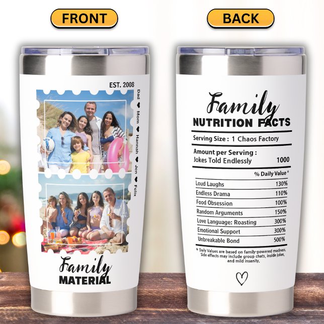 Funny Family Material Photo Nutrition Facts Insulated Tumbler (Creator Uploaded)