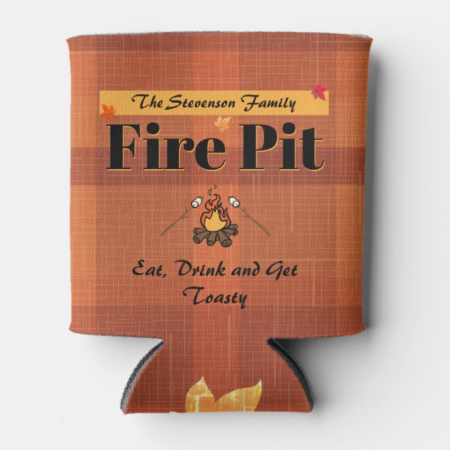 Funny Family Name Fire Pit Personalized Can Cooler (Front)
