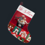 Funny Family Photo Collage Name Red Christmas Large Christmas Stocking<br><div class="desc">Your Photo Custom Personalized Funny Family Collage Red Christmas Stockings
Funny Family Photo Collage Name Red Christmas Large Christmas Stocking featuring snowfall on solid red bright color. Modern and simple design.</div>