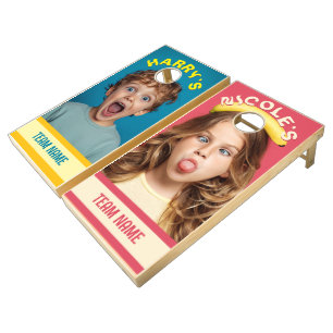 Funny Family Photo Custom Name and Team Name Cornhole Set