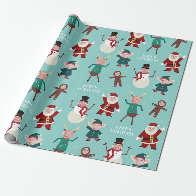 Funny Family Photo Holiday Wrapping Paper (Unrolled)