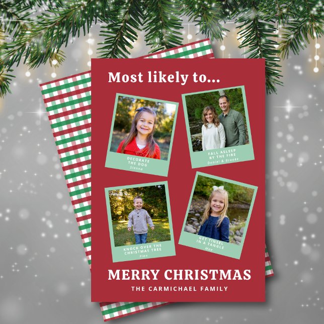Funny Family Photos Red Green Check Modern Holiday (Swap in your pics and write your own funny captions!)