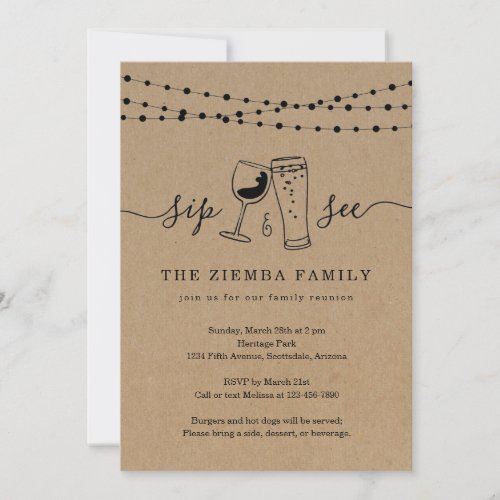 Funny Family Reunion Invitation - Funny Family Reunion Invitation - Sip and See . . . all the family!  Hand-drawn wine and beer artwork on a wonderfully rustic kraft background.

Coordinating RSVP, Details, Registry, Thank You cards and other items are available in the 'Rustic Brewery / Winery Line Art' Collection within my store.