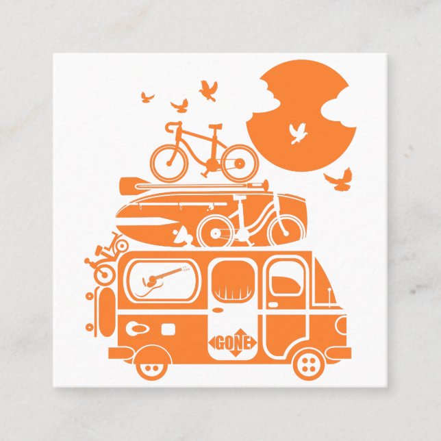 Funny family vacation campervan square business card (Front)