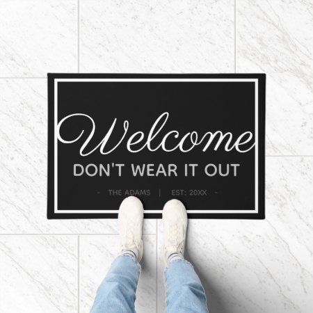 Funny Family Welcome | Modern Black White Style Doormat