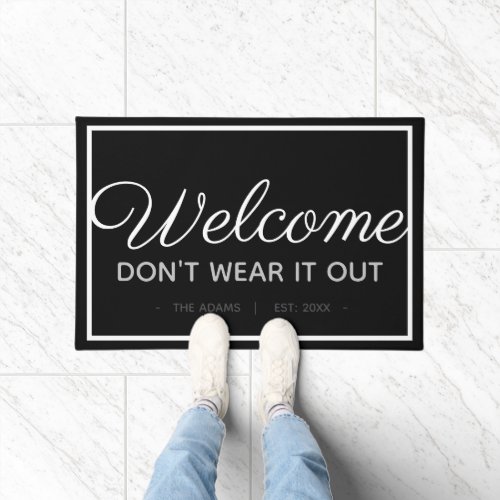 Funny Family Welcome  Modern Black White Style Doormat