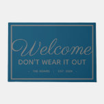 Funny Family Welcome | Modern Blue Gray Style Doormat at Zazzle