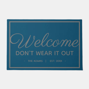 Funny Family Welcome Modern Blue Gray Style Doormat