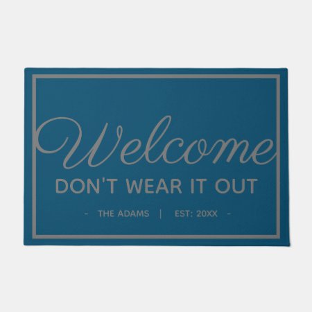 Funny Family Welcome | Modern Blue Gray Style Doormat