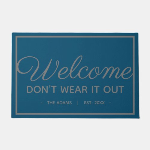 Funny Family Welcome  Modern Blue Gray Style Doormat