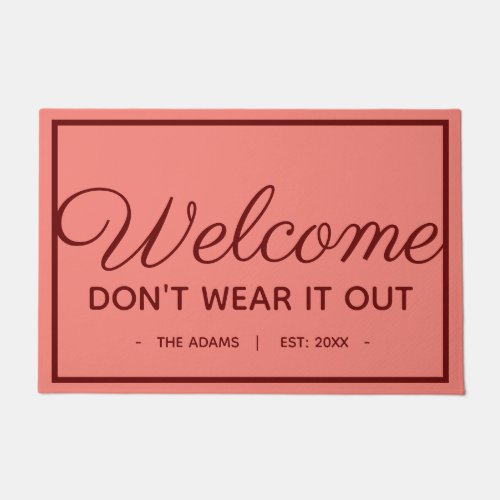 Funny Family Welcome  Modern Coral Dark Red Style Doormat