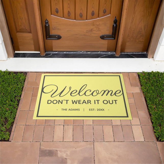 Funny Family Welcome | Modern Gray Yellow Style Doormat (Outdoor)