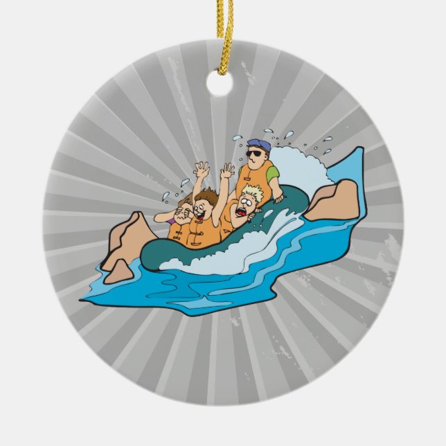 funny family whitewater rafting cartoon ceramic ornament (Front)