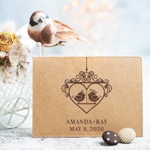 Funny Fancy Birds Cage Couple Wedding Rubber Stamp