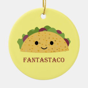 Funny Fantastaco Taco Pun Cute Kawaii Taco Ceramic Ornament
