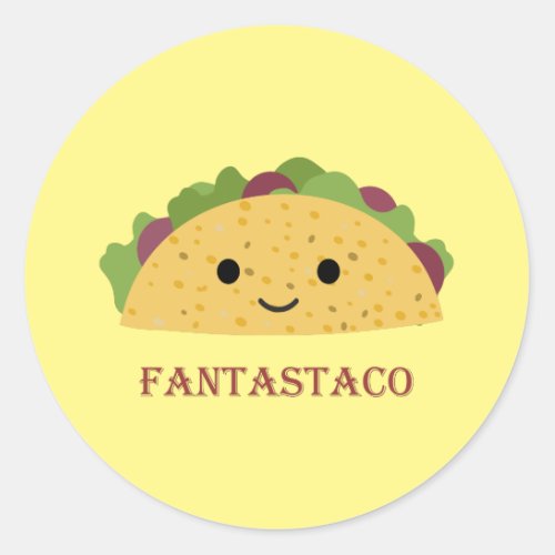 Funny Fantastaco Taco Pun Cute Kawaii Taco Classic Round Sticker