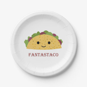 Funny Fantastaco Taco Pun Cute Kawaii Taco Paper Plates