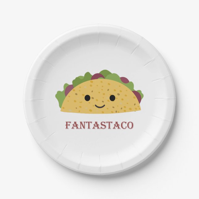 Funny Fantastaco Taco Pun Cute Kawaii Taco Paper Plates (Front)