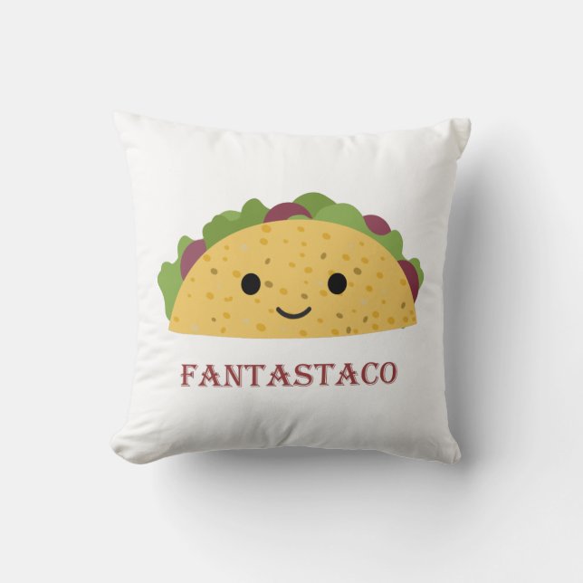 Funny Fantastaco Taco Pun Cute Kawaii Taco Throw Pillow (Front)