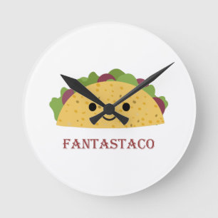 Funny Fantastico Taco Pun Cute Kawaii Taco Round Clock