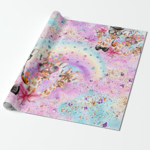 Funny Fantasy Giraffes in the Cotton Candy Clouds Wrapping Paper