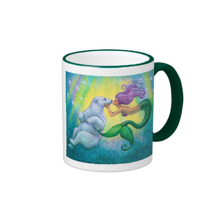 Funny Fantasy Mermaid Polar Bear Kiss Coffee Mug