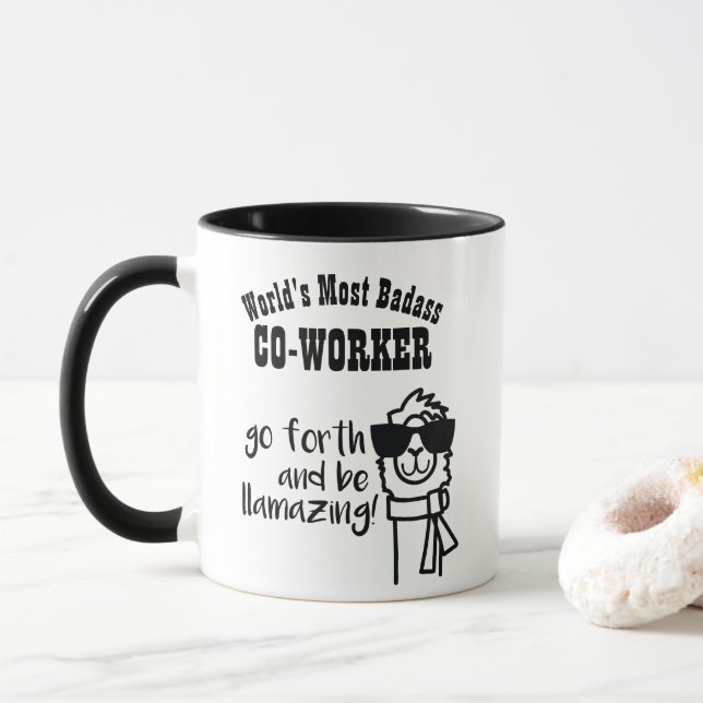 Funny Farewell Co-Worker - Worlds BADASS Llama MUG (With Donut)