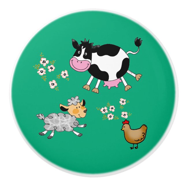 funny farm animals ceramic knob (Front)