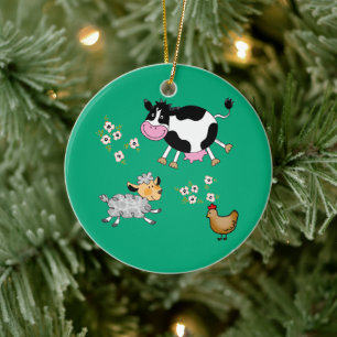 funny farm animals ceramic ornament