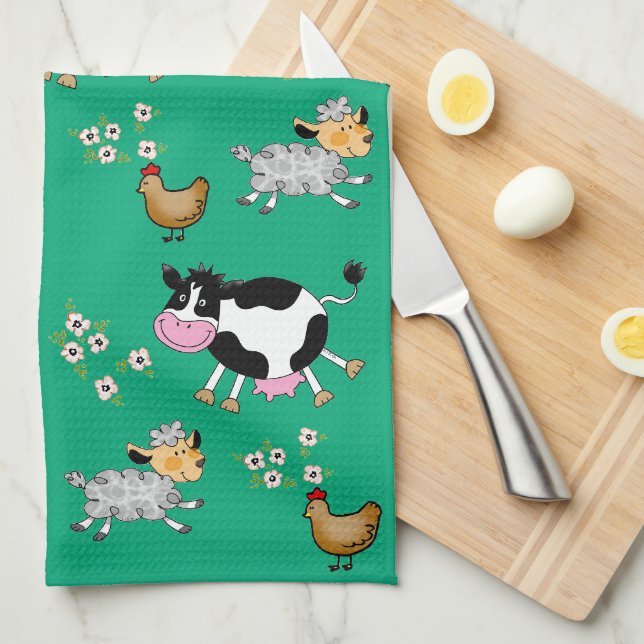funny farm animals kitchen towel (Quarter Fold)